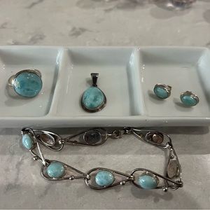Vintage Estate Larimar & sterling silver sz 8 ring earrings pendant & bracelet